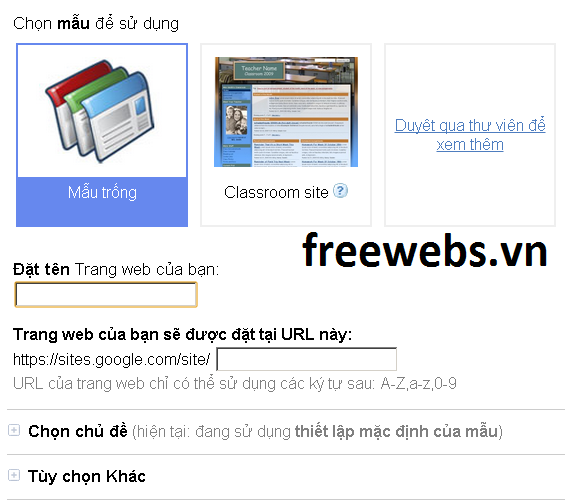 Free webs với google
